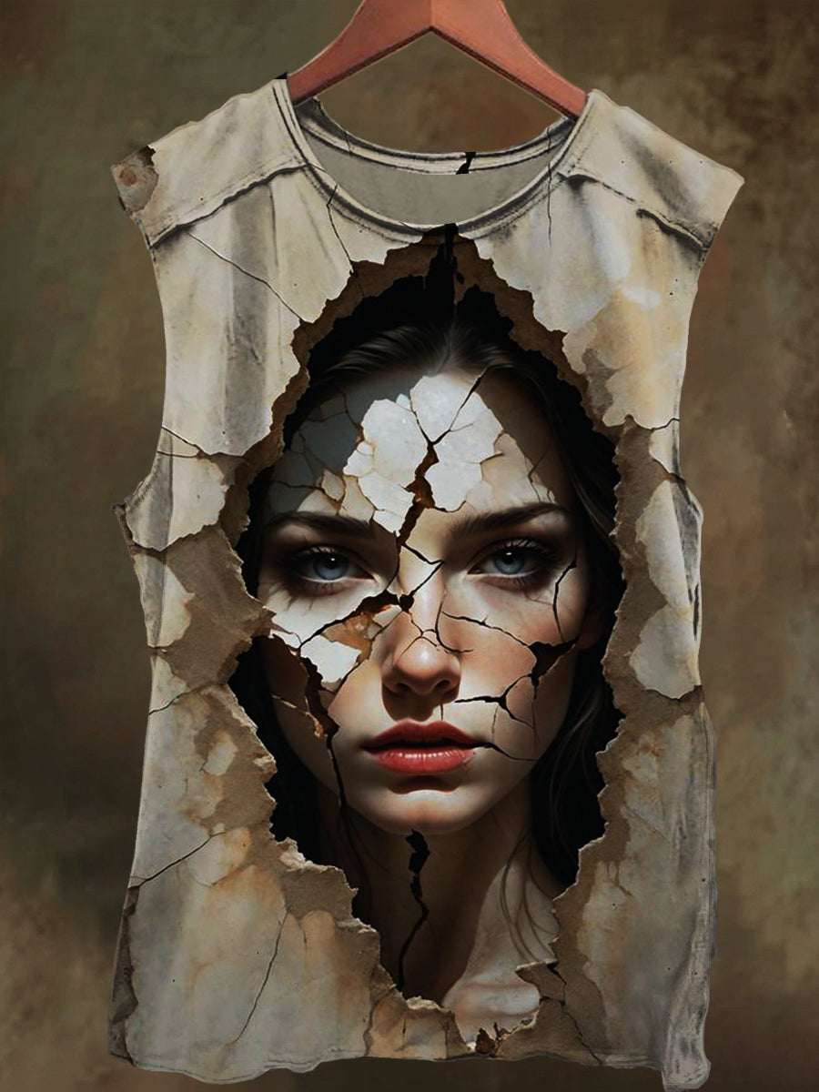 Unisex Visual Illusion Girl Print Casual Cotton Tank Top