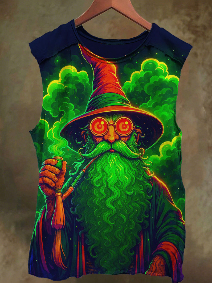 Unisex Fantasy Wizard Print Casual Cotton Tank Top