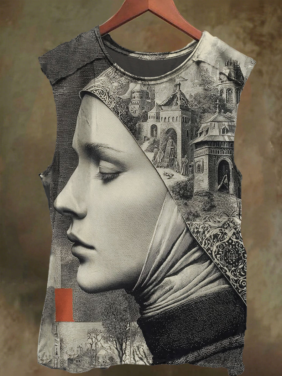 Unisex Visual Illusion Virgin Temple Print Casual Cotton Tank Top