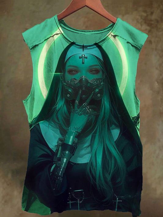 Unisex Dark Crucifix Nun Print Casual Cotton Tank Top