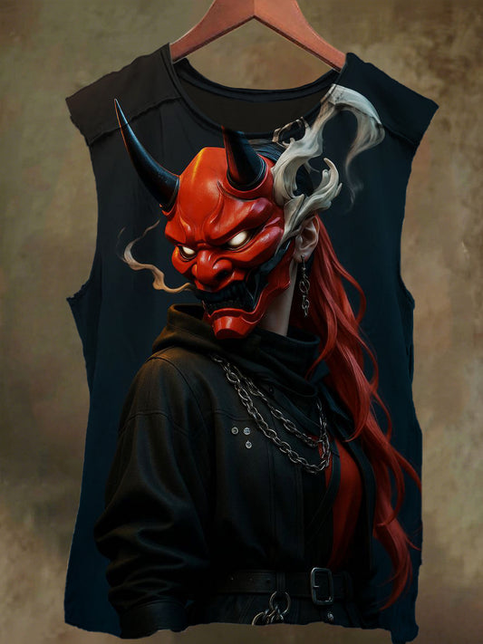 Unisex Devil's Mask Girl Print Casual Cotton Tank Top