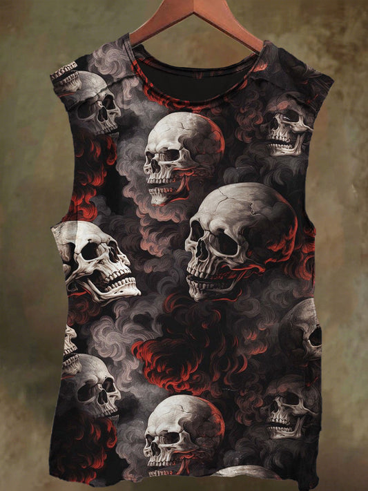 Unisex Smoke Skull Print Casual Cotton Tank Top