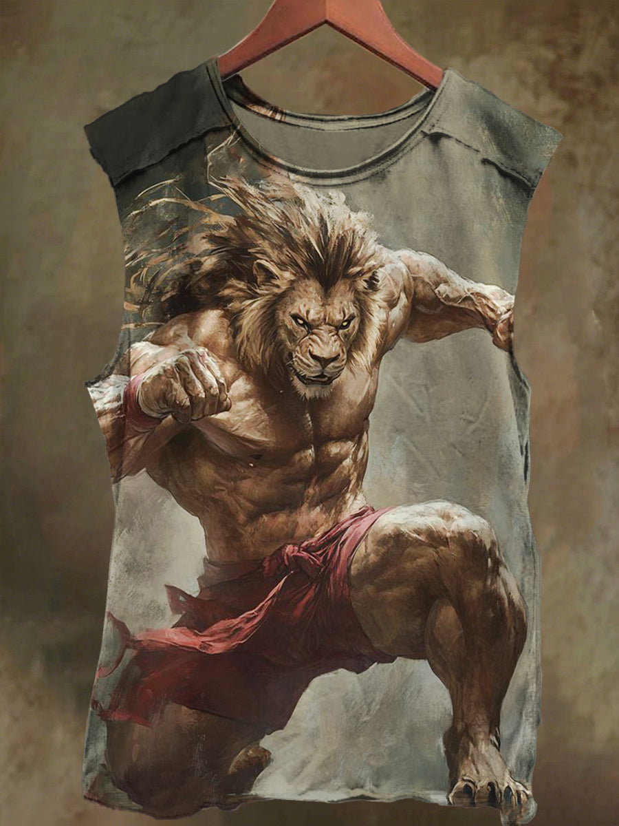 Unisex Lion Boxer Print Casual Cotton Tank Top