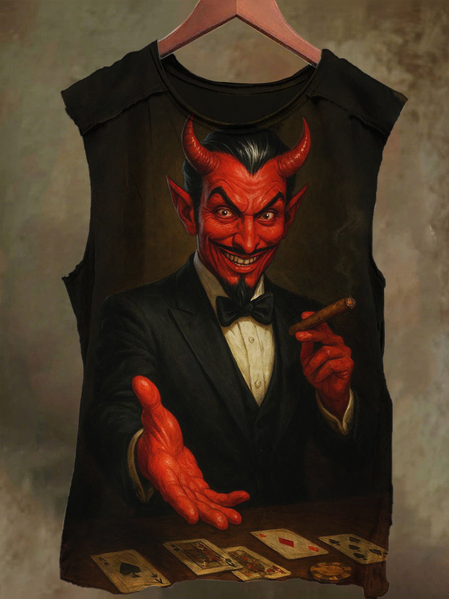 Unisex Devil Print Casual Cotton Tank Top