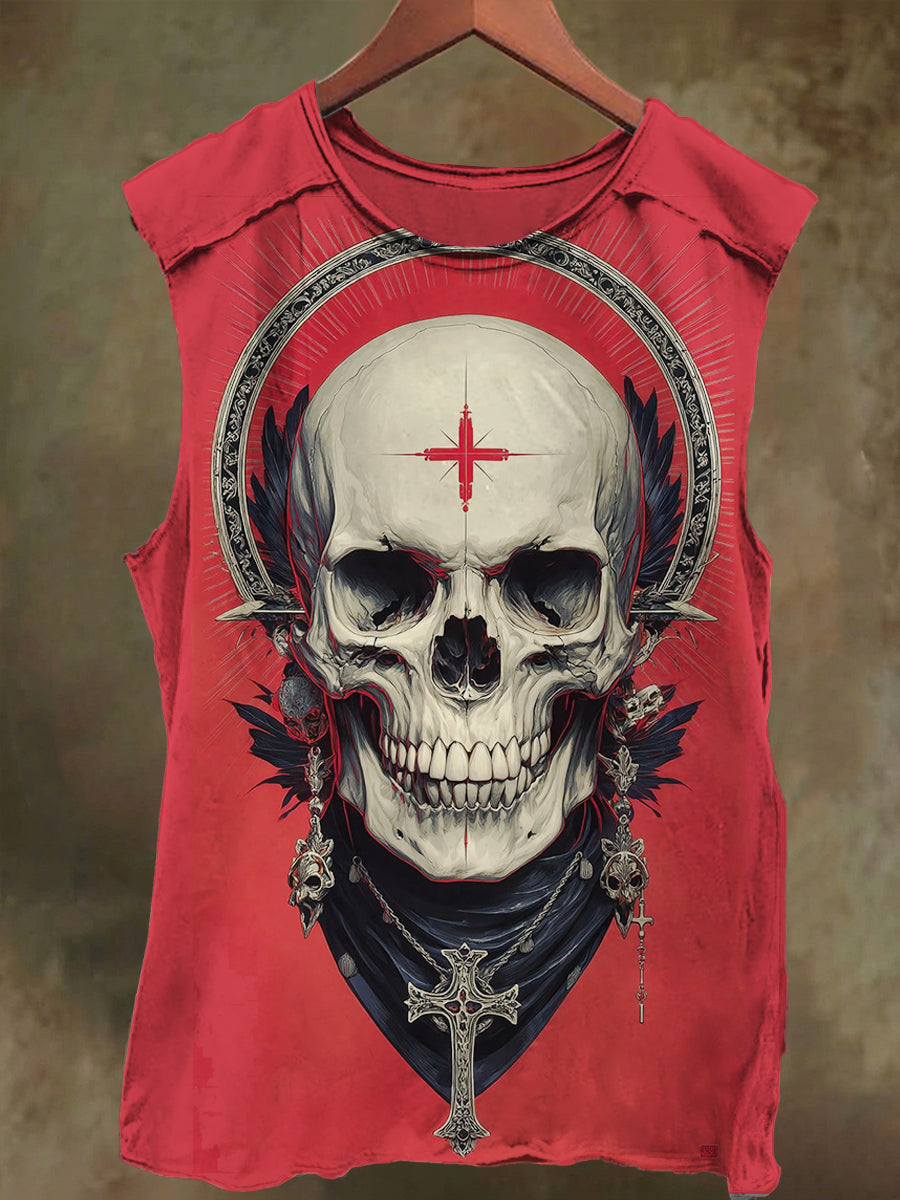 Unisex Cross Music Skull Print Casual Cotton Tank Top