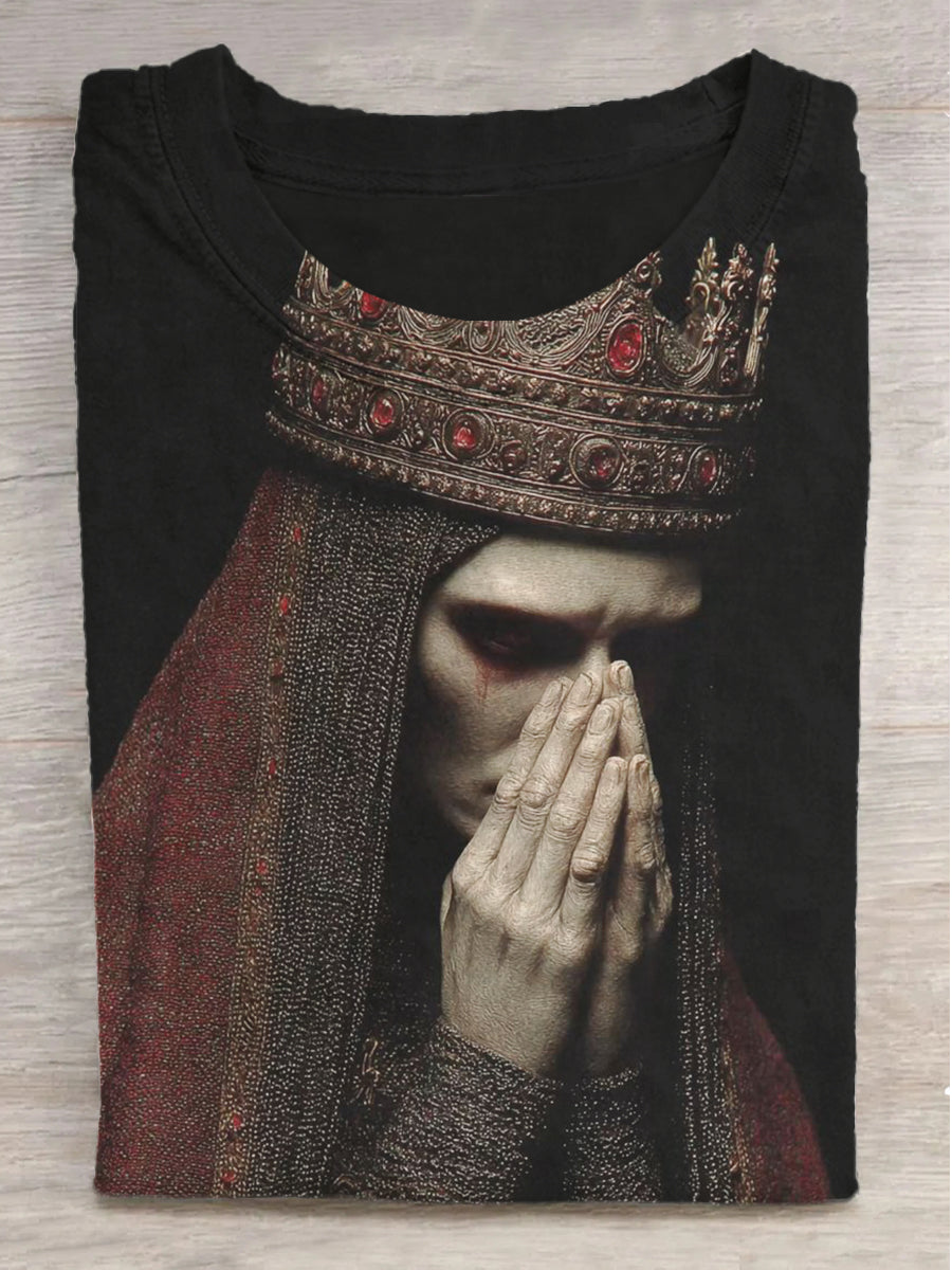 Silent Queen Printed Round Neck Short Sleeve T-Shirt