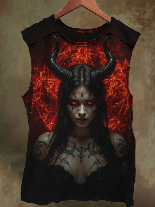 Unisex Devil Girl Print Casual Cotton Tank Top