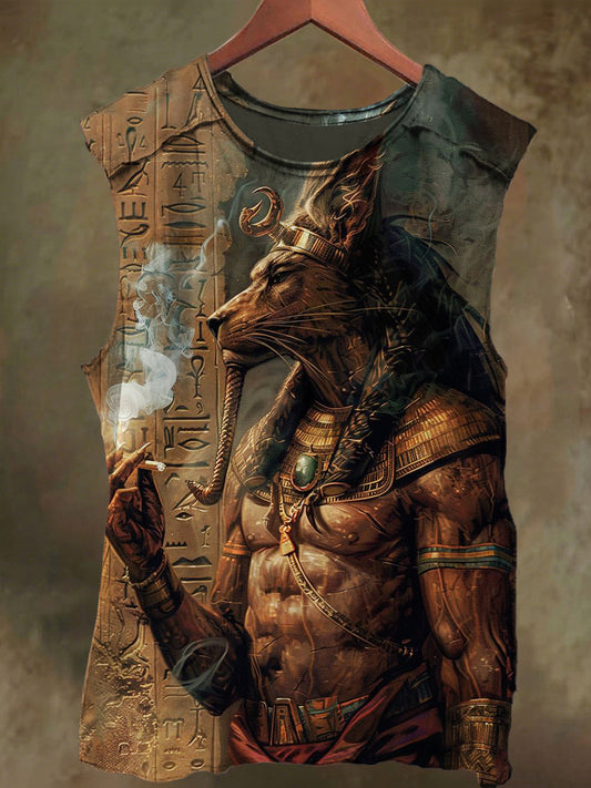 Unisex Pharaoh Anubi Smoking Print Casual Cotton Tank Top