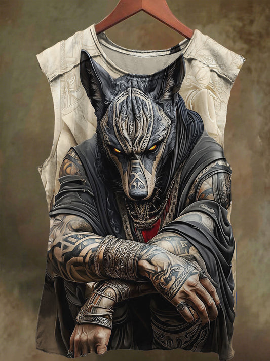 Unisex Pharaoh Anubi Print Casual Cotton Tank Top