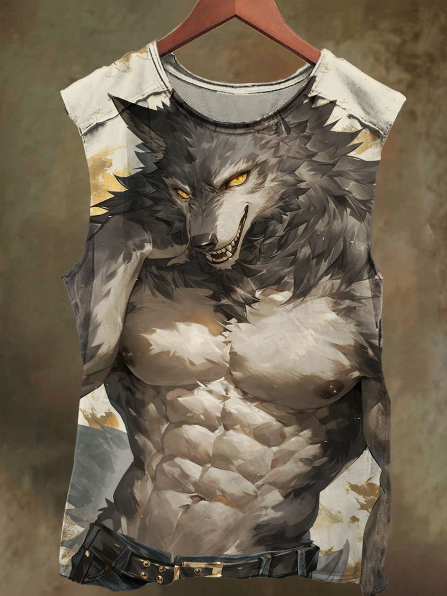 Unisex Wolf Teen Print Casual Cotton Tank Top