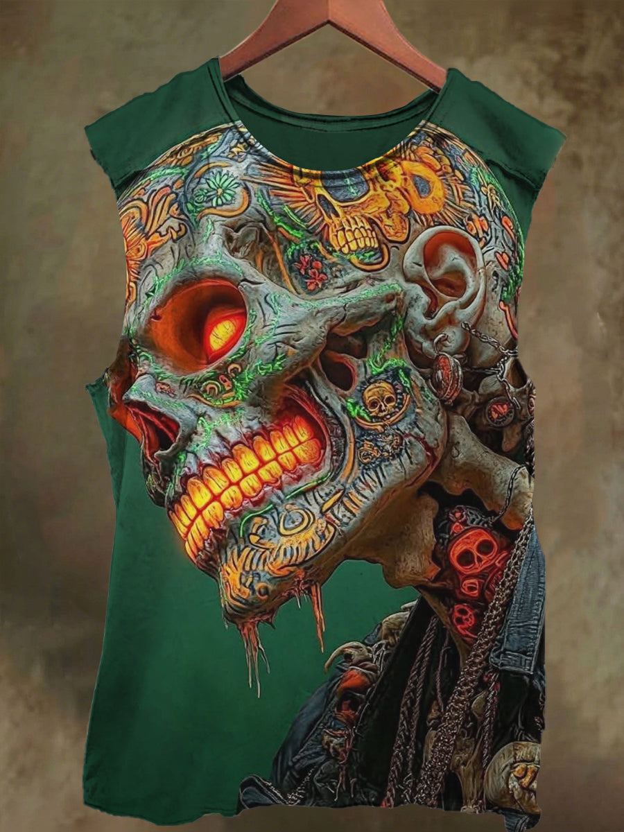 Unisex African Ethnic Skull Print Casual Cotton Tank Top