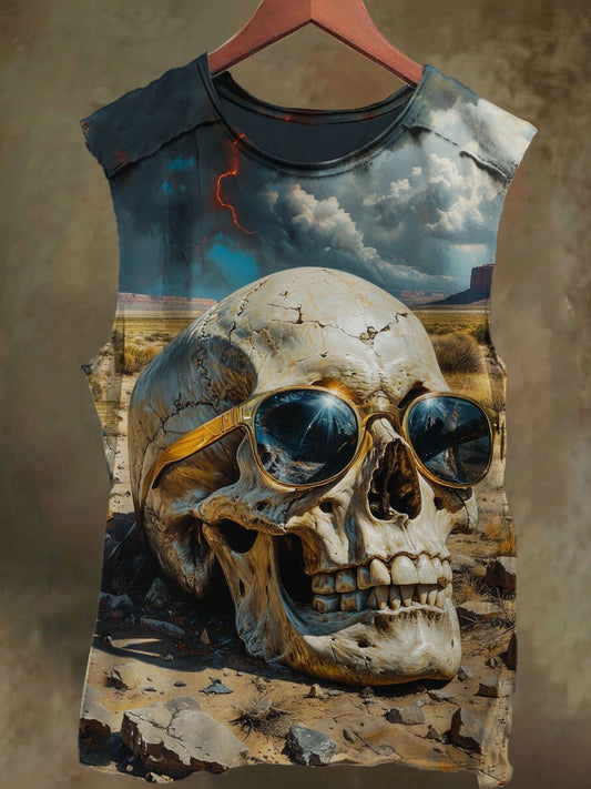Unisex Beach Sunglasses Skull Print Casual Cotton Tank Top