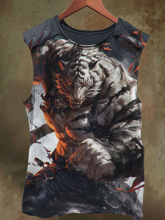 Unisex Spotted Tiger Warrior Print Casual Cotton Tank Top