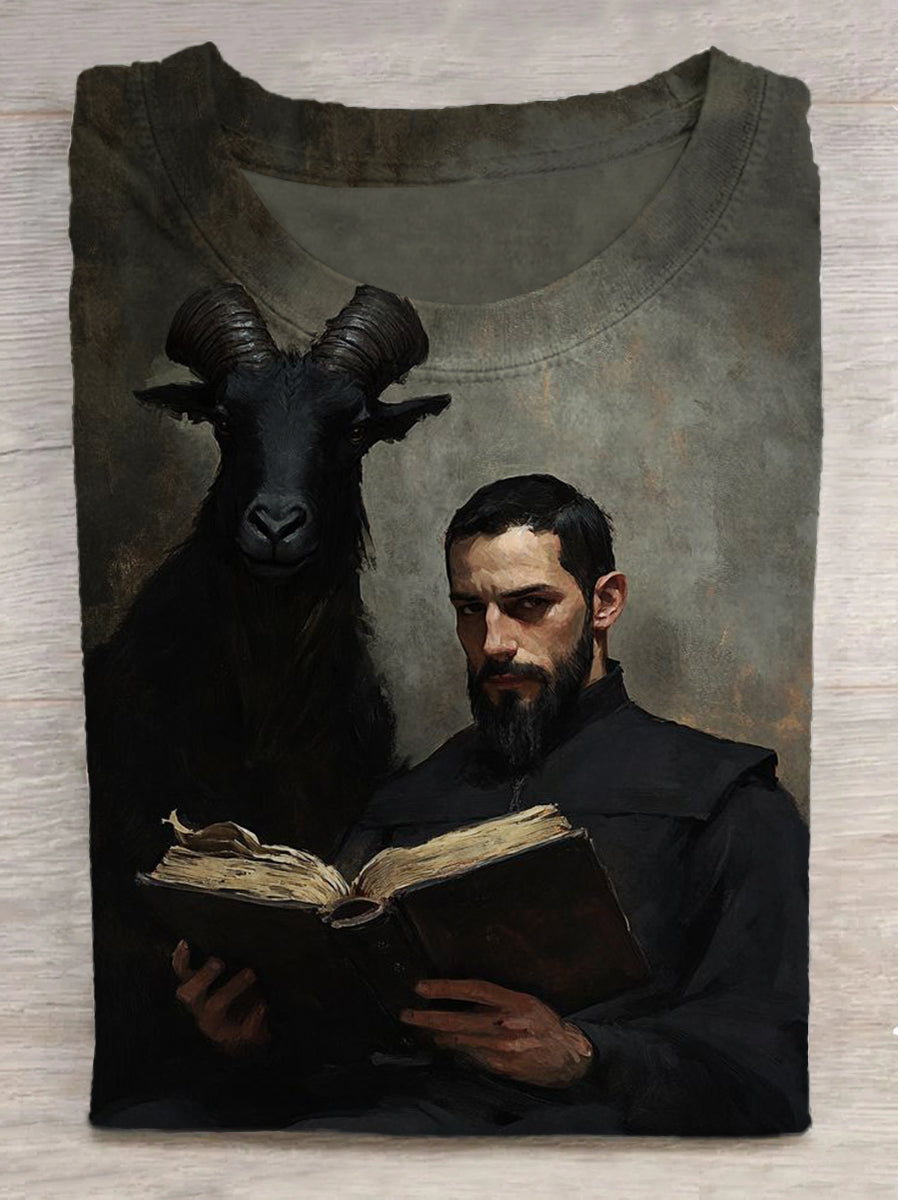 Wizard and Black Sheep Print Crew Neck Short Sleeve T-Shirt