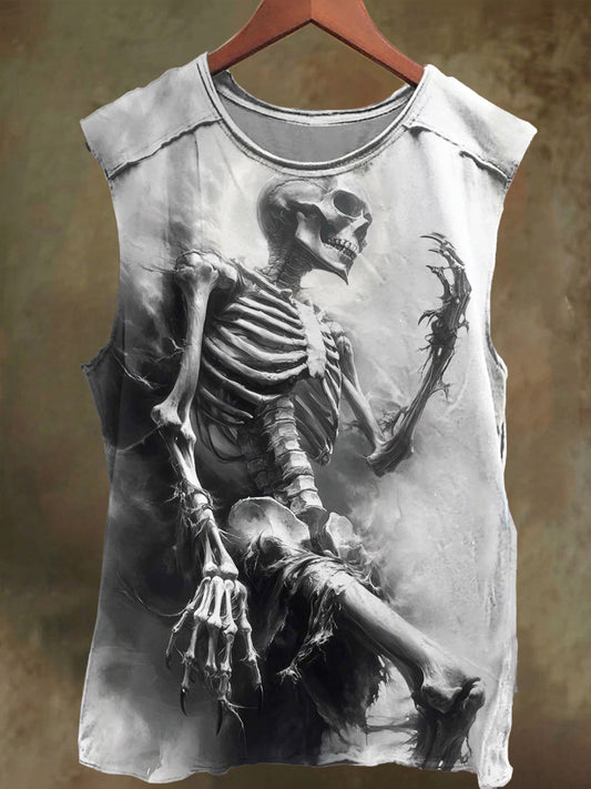 Unisex Misty Skull Print Casual Cotton Tank Top
