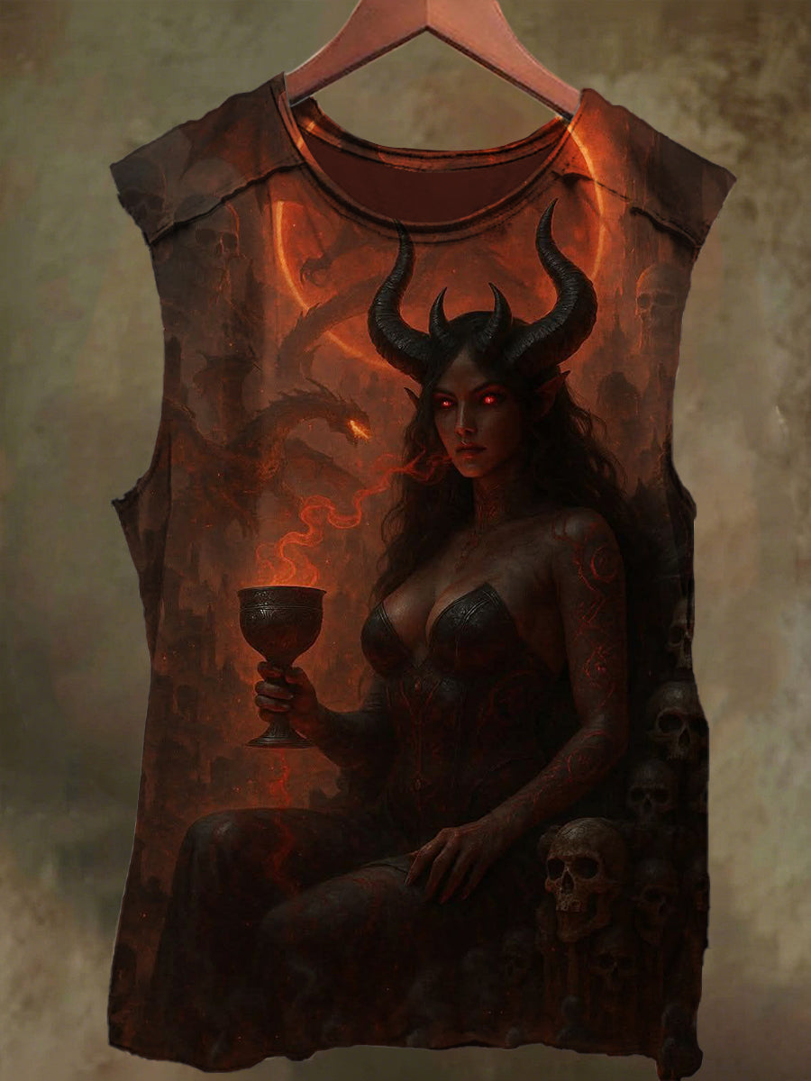 Unisex Devil Girl Print Casual Cotton Tank Top