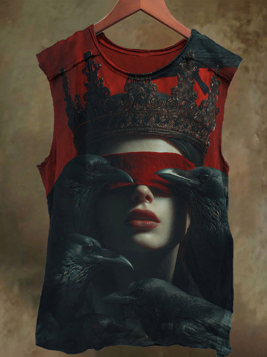 Unisex Queen and Raven Print Casual Cotton Tank Top