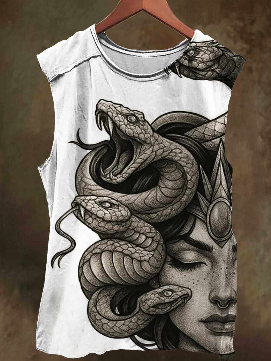 Unisex Medusa Stone Print Casual Cotton Tank Top