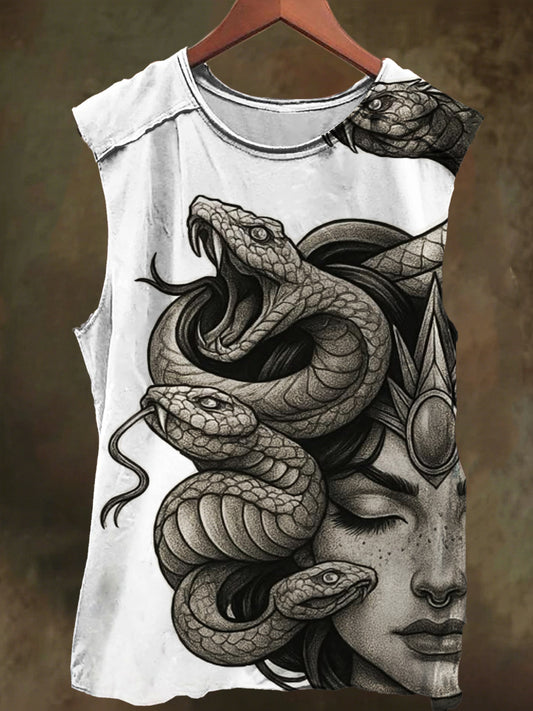 Unisex Medusa Stone Print Casual Cotton Tank Top