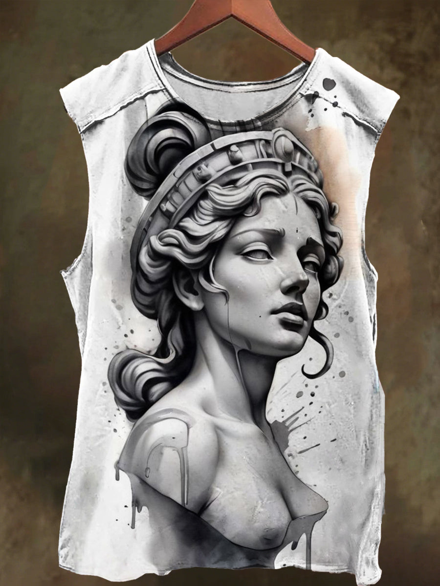 Unisex Wushin Maiden Stone Print Casual Cotton Tank Top