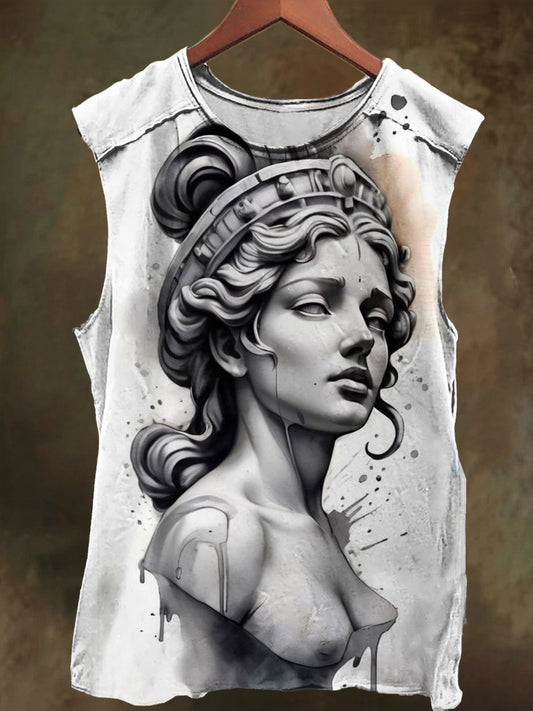 Unisex Wushin Maiden Stone Print Casual Cotton Tank Top