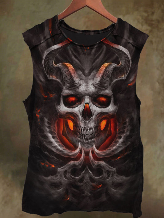 Unisex Dark Skull Sheep Print Casual Cotton Tank Top