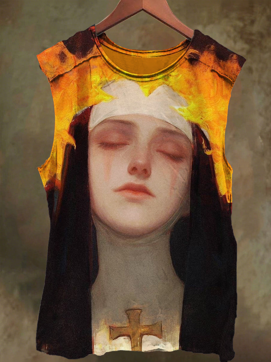 Unisex Flaming Nun Print Casual Cotton Tank Top