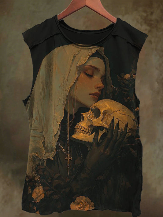 Unisex Girls Skull Print Casual Cotton Tank Top