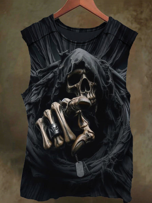 Unisex Visual Illusion Skull Print Casual Cotton Tank Top