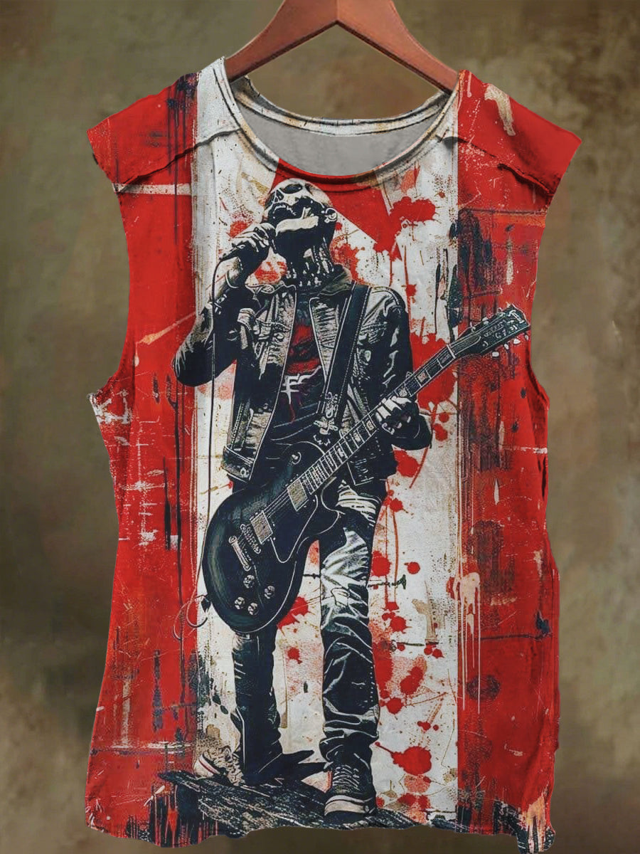 Unisex Rock ‘n’ Roll Cowboy Skull Print Casual Cotton Tank Top