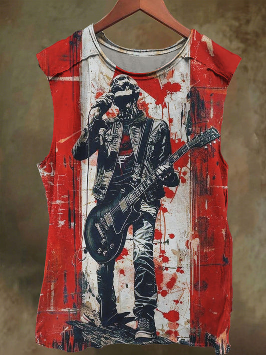 Unisex Rock ‘n’ Roll Cowboy Skull Print Casual Cotton Tank Top