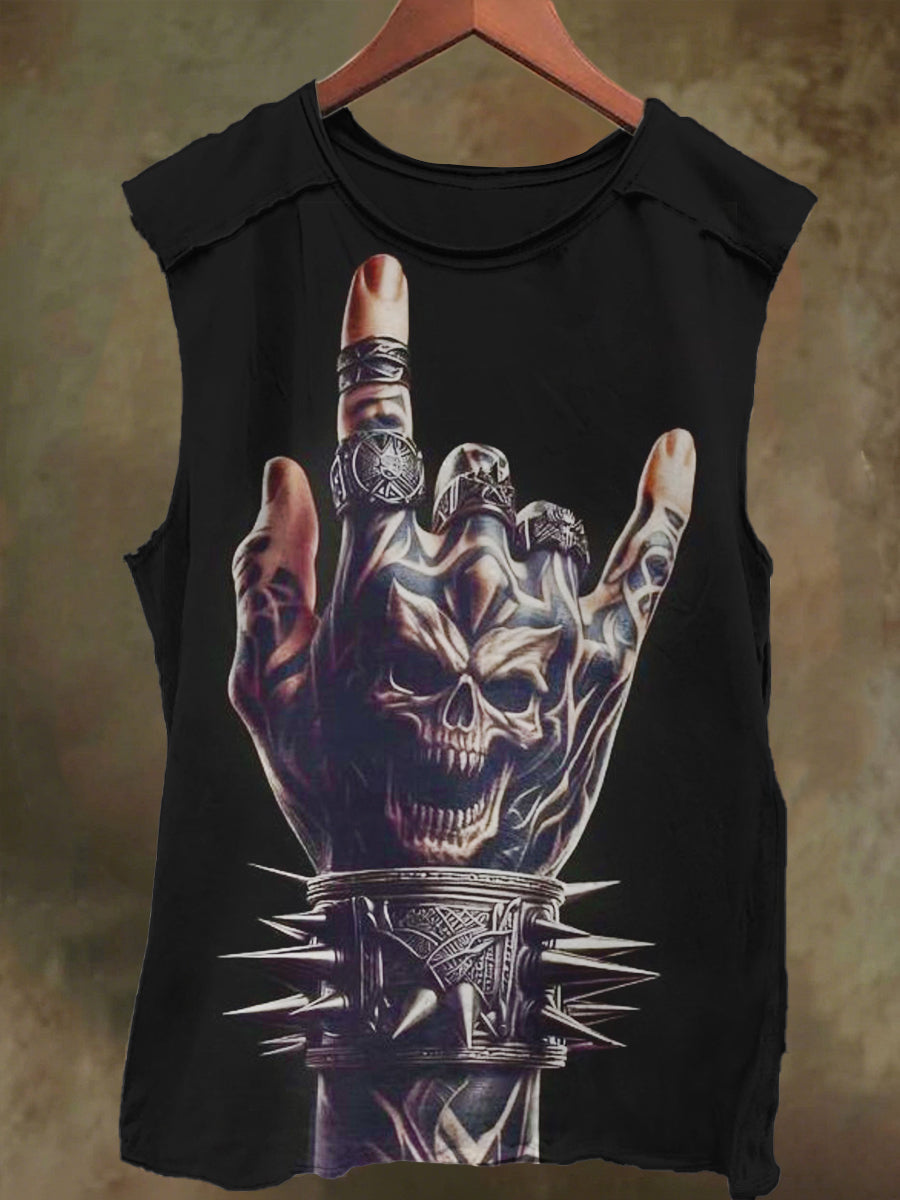 Unisex Skull Gesture Print Casual Cotton Tank Top