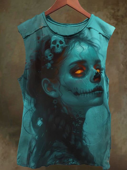 Unisex Dark Girl Print Casual Cotton Tank Top