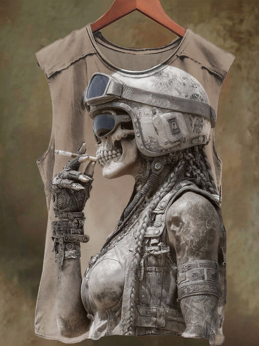 Unisex Aviator Women Skull Print Casual Cotton Tank Top