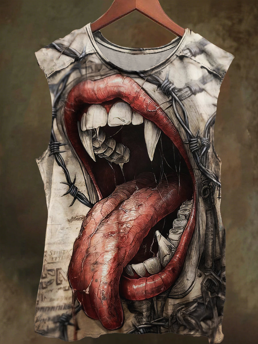 Unisex Devil's Teeth Print Casual Cotton Tank Top