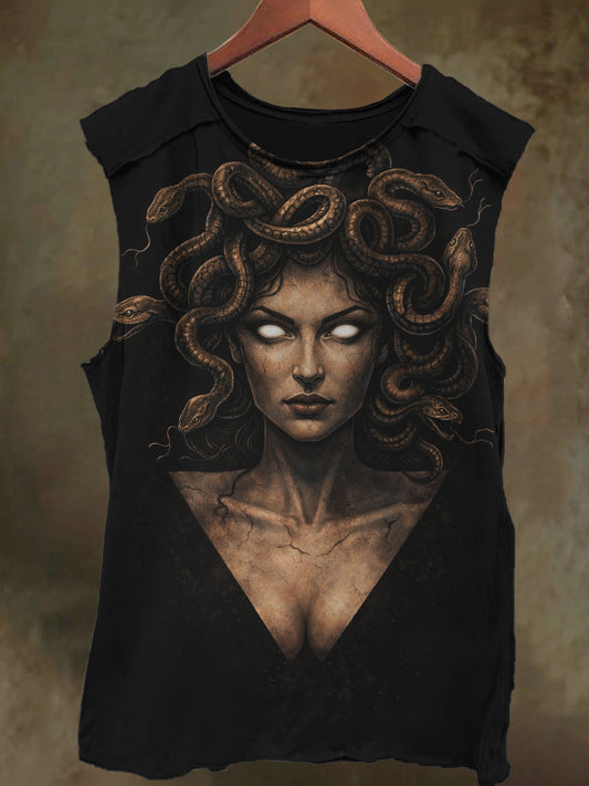 Unisex Medusa Print Casual Cotton Tank Top