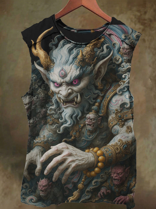 Unisex Two Corner Devil Print Casual Cotton Tank Top