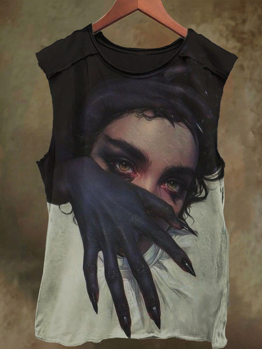 Unisex Girly and Palm Print Casual Cotton Tank Top