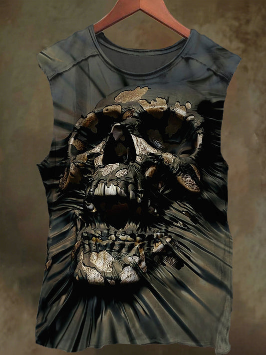 Unisex Skull and Drawstring Print Casual Cotton Tank Top