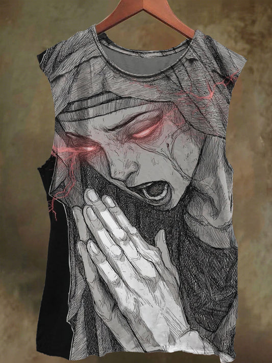 Unisex Nuns of Anger Print Casual Cotton Tank Top