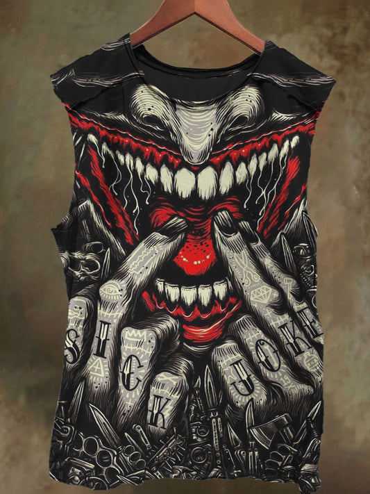 Unisex Devil's Teeth Print Casual Cotton Tank Top