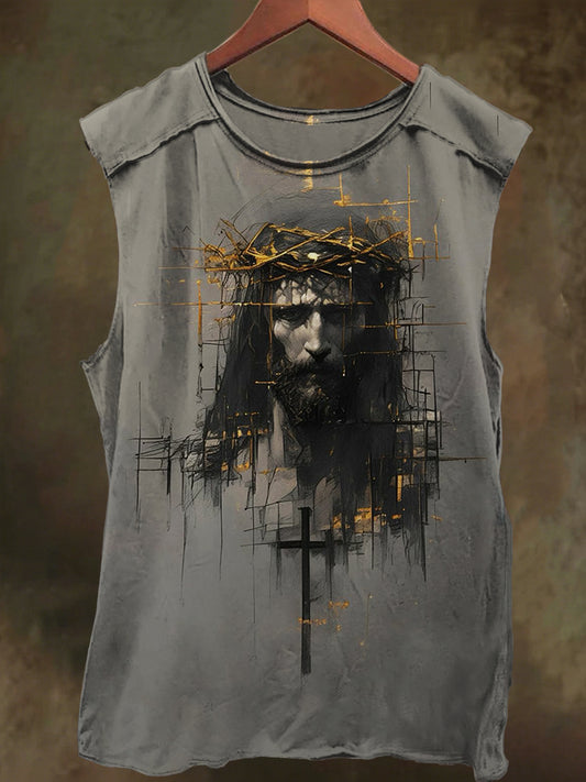 Unisex Jesus Print Casual Cotton Tank Top