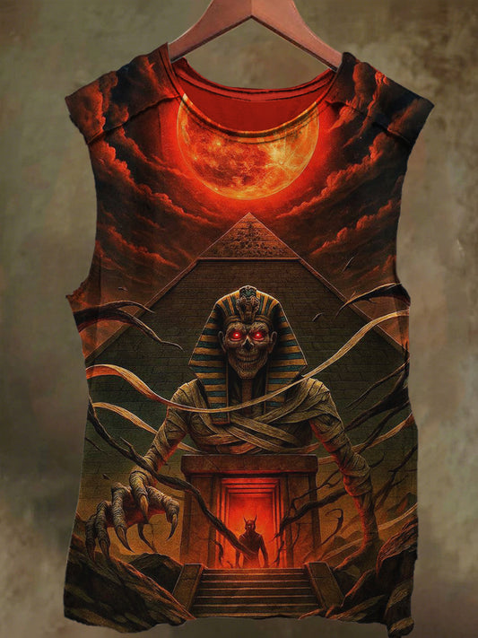 Unisex Pyramid Skull Print Casual Cotton Tank Top