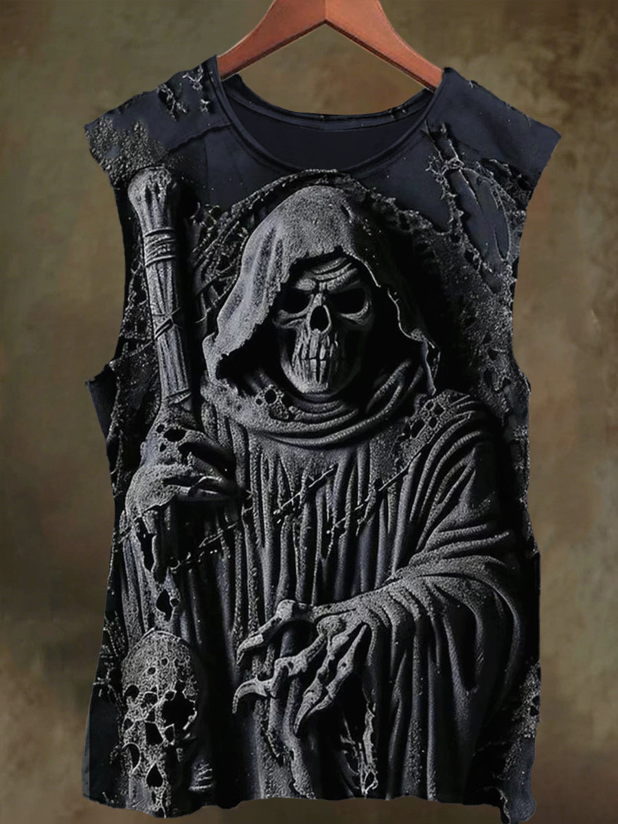 Unisex 3-D Skull Embossed Print Casual Cotton Tank Top