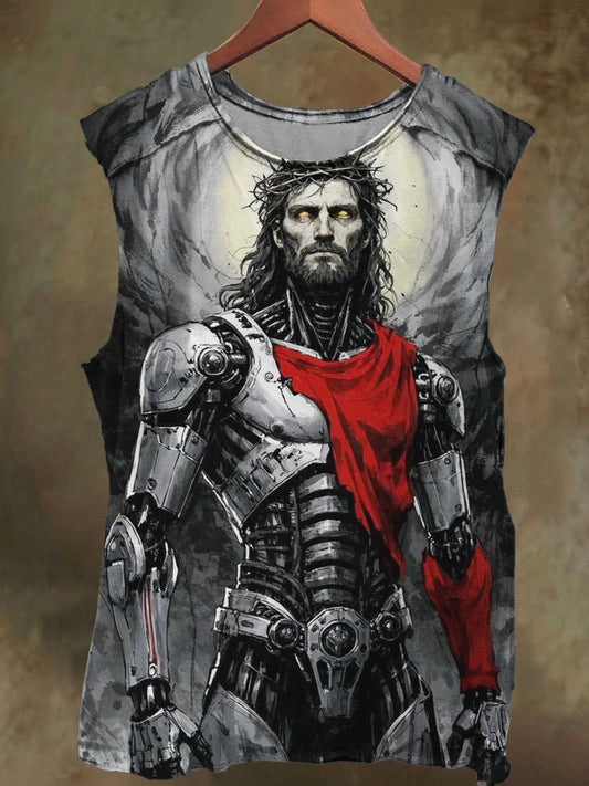 Unisex Mechanical Jesus Print Casual Cotton Tank Top