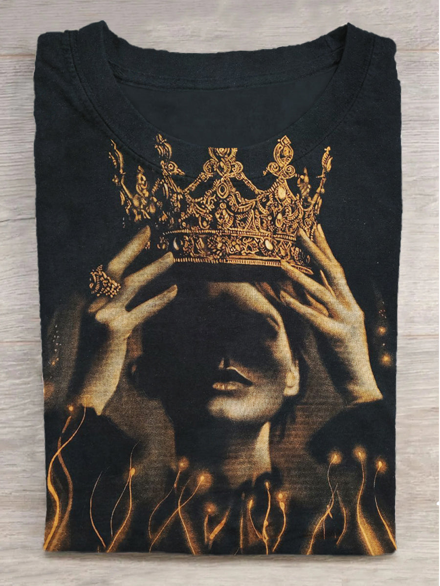 Flame Queen Printed Round Neck Short Sleeve T-Shirt