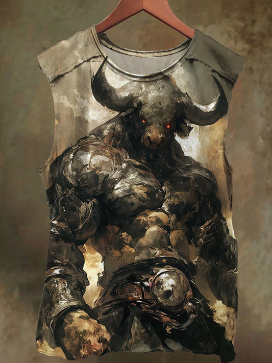 Unisex Muscle Bull Warrior Print Casual Cotton Tank Top