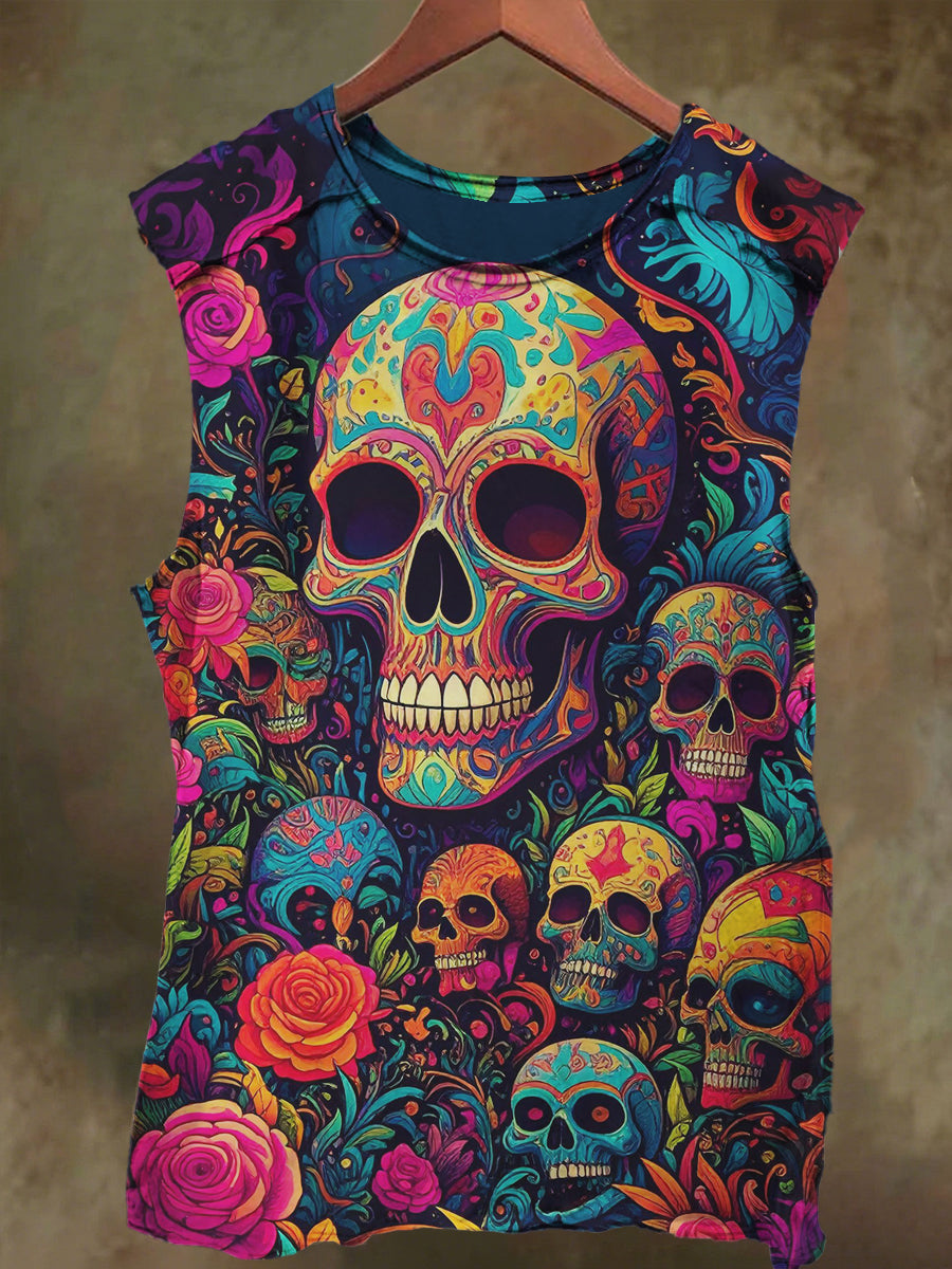 Unisex African Ethnic Skull Print Casual Cotton Tank Top