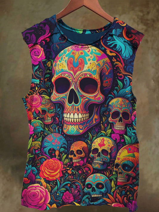 Unisex African Ethnic Skull Print Casual Cotton Tank Top