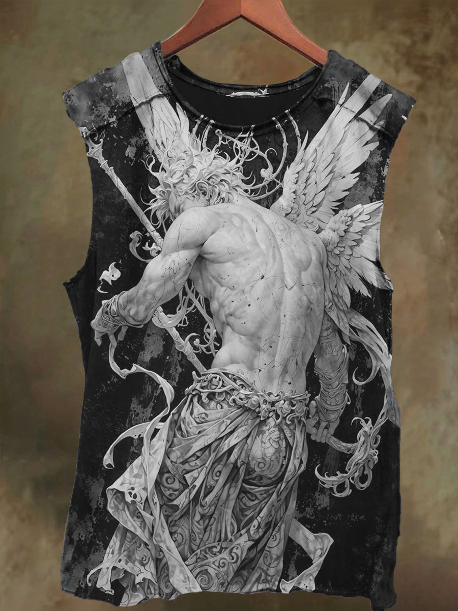 Unisex Fallen Angel Print Casual Cotton Tank Top